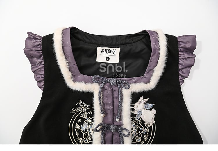 Black and Purple Moon Rabbit Cheongsam Style Vest