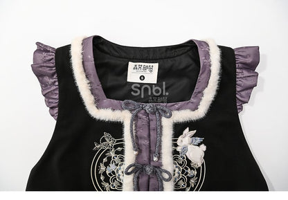 Black and Purple Moon Rabbit Cheongsam Style Vest