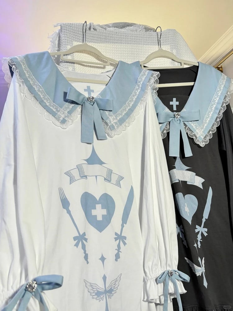 Dinner' Kei Dress Print Light Sailor with Blue 'Angel's Jirai