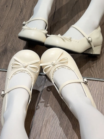 Runde Zehen Lolita geknotete Schleife mit Schuhen Matt Low-Heel Beige