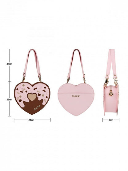 Brown Heart-Shaped Lolita Crossbody Handbag - Sheep Puff Bag