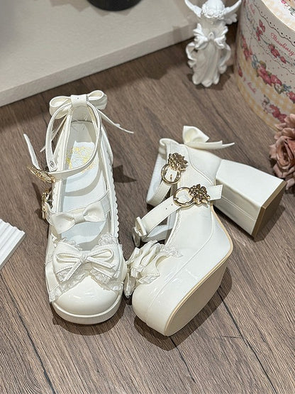 Lolita White Shoes - 8cm Jane and Strap Mary Adjustable Heel Elegant