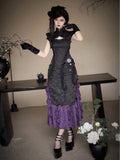 Kaskadierende schwarze Vibes Qipao-Besatz Jacquard Lila Lolita-Kleid Qi Saum Cthulhu Rüschen