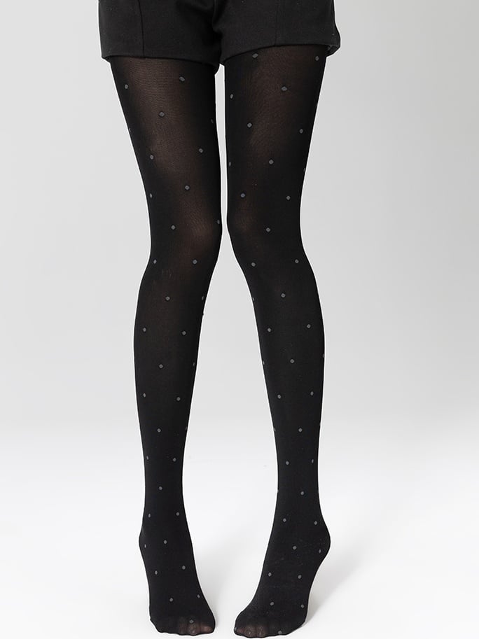 Pattern Dot Slimming Black/Gray Tights Warm Polka