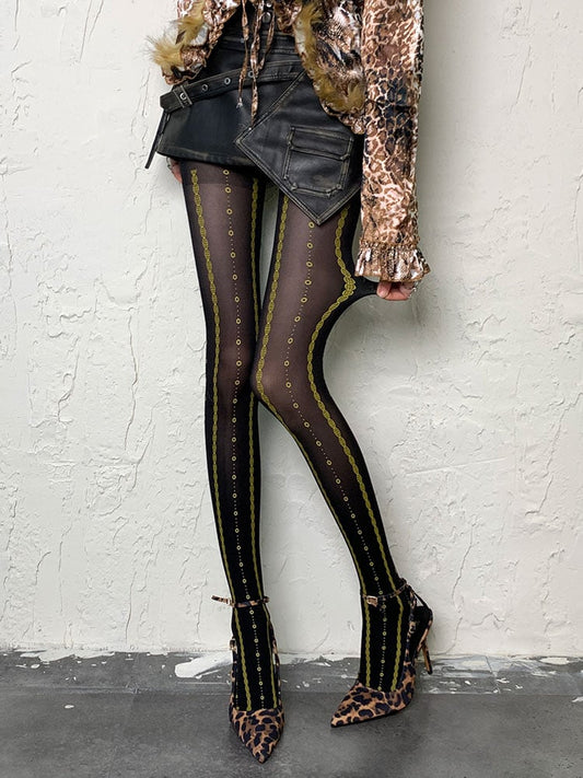 Schwarze Strumpfhose im Punk-Y2K-Print-Design