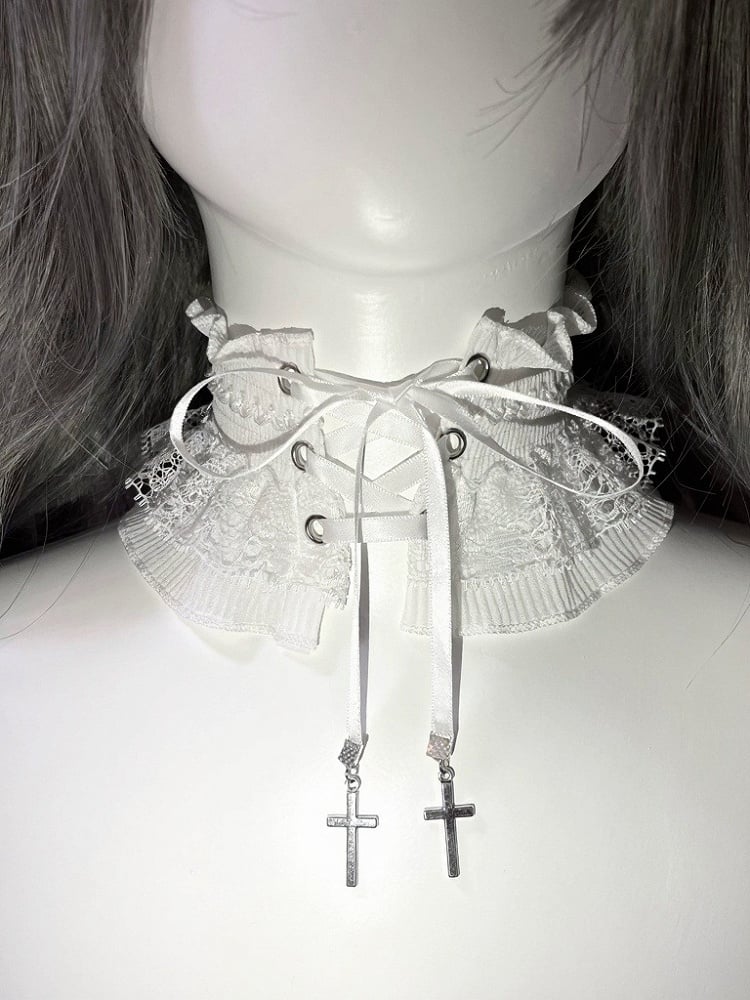 Dual Color Lace Strap Choker with Cross - Magic Diary