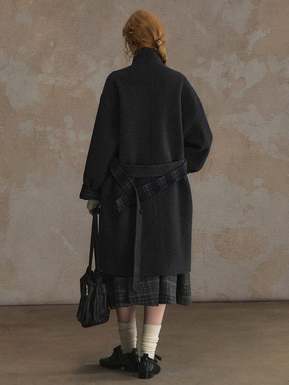 Overcoat Placket with Toggle Vintage Wool Gray Buttons Elegant Dark Blend Asymmetrical