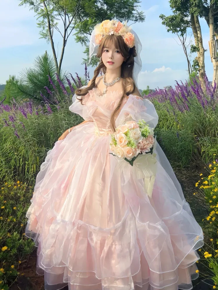 Hanayome Available Pink Basque Waist Lace-up Gorgeous Plus Sizes Hime Dress