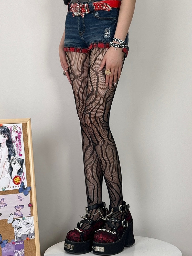 Tights Red/Blue/Red/Purple Gyaru Black/Rose Zebra-stripe Fashion