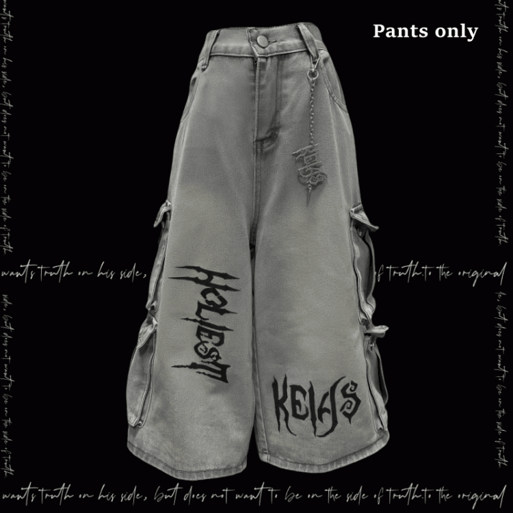 ジーンズフリーライトブルーパンクロックワイドレッグカーゴチャーム付き