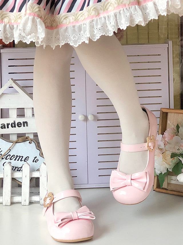 Janes Toe Round Design Pink Leather - PU Low-heel Mary