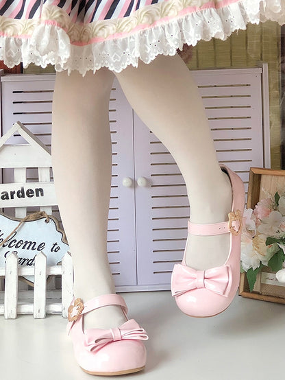 Janes Toe Round Design Pink Leather - PU Low-heel Mary