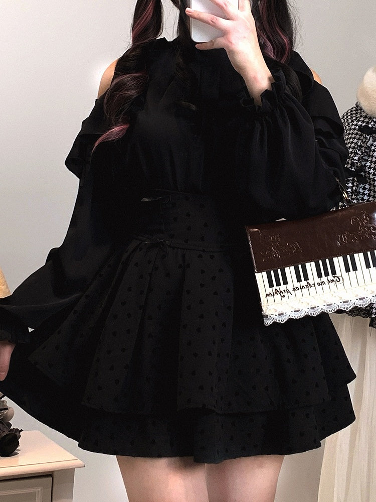Kei Chiffon | Blouse Cut-Out Flounce Shoulder Seiso Style Jirai