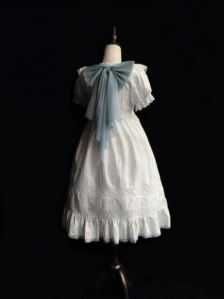 Leichtes Baumwollkleid mit Ärmeln und Taille, süßes Lolita-Kleid mit hohem Puffärmeln in Blau