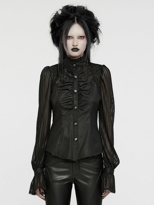 Shirt Goth Lantern Sleeves Black Pleated Visual