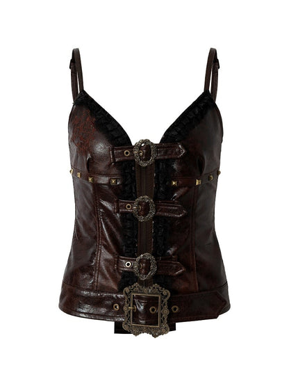 Adjustable Cami Straps with Red Shoulder Lace Ruffle Punk Trim Dark Rock Top