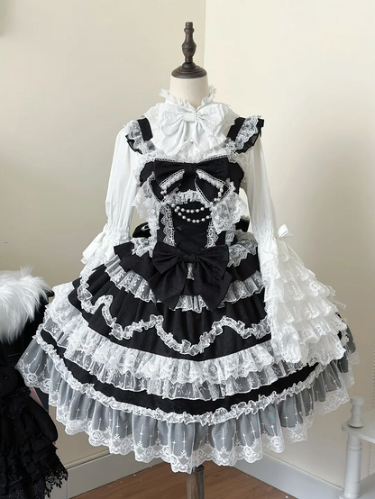 Jumper Bows Hanayome Lace Lolita White Dress Trims Skirt Black Decorated