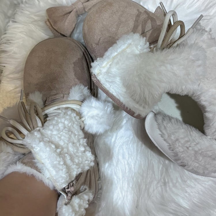 Khaki Bow Accent Fleece Lined Platform Winter Boots