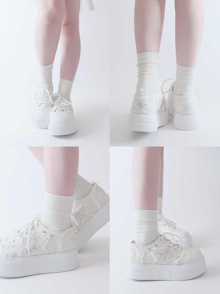 Applique Sneakers White Star Y2K Platform
