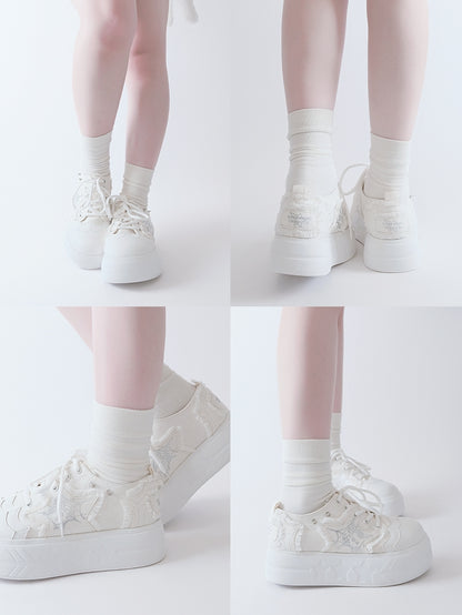 Applique Sneakers White Star Y2K Platform