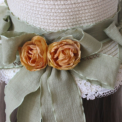 Lace Trim Floral Straw Hat