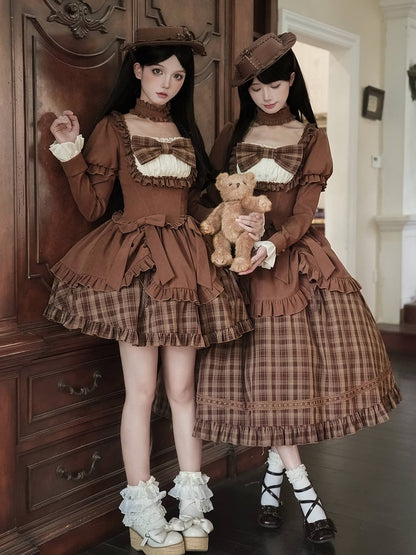 Autumn Hat Bows + Lollita OP Elegant Choker Set Version Short Coffee Detachable -