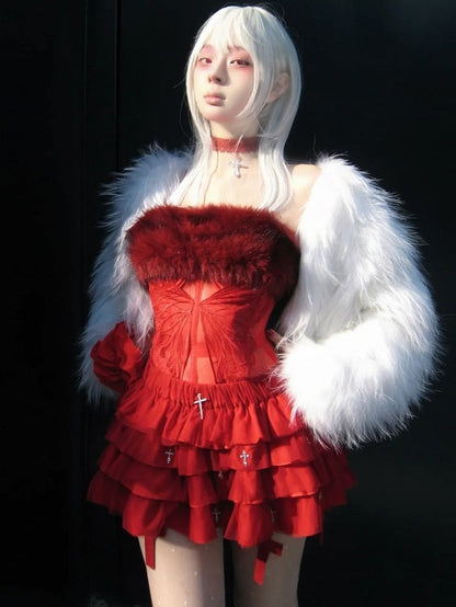 ホワイトフェイクファーコート