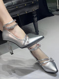 Gothic Toe - Note shaped Shoes Music Fashion Silver Matte Heel in with Pointed High-heel