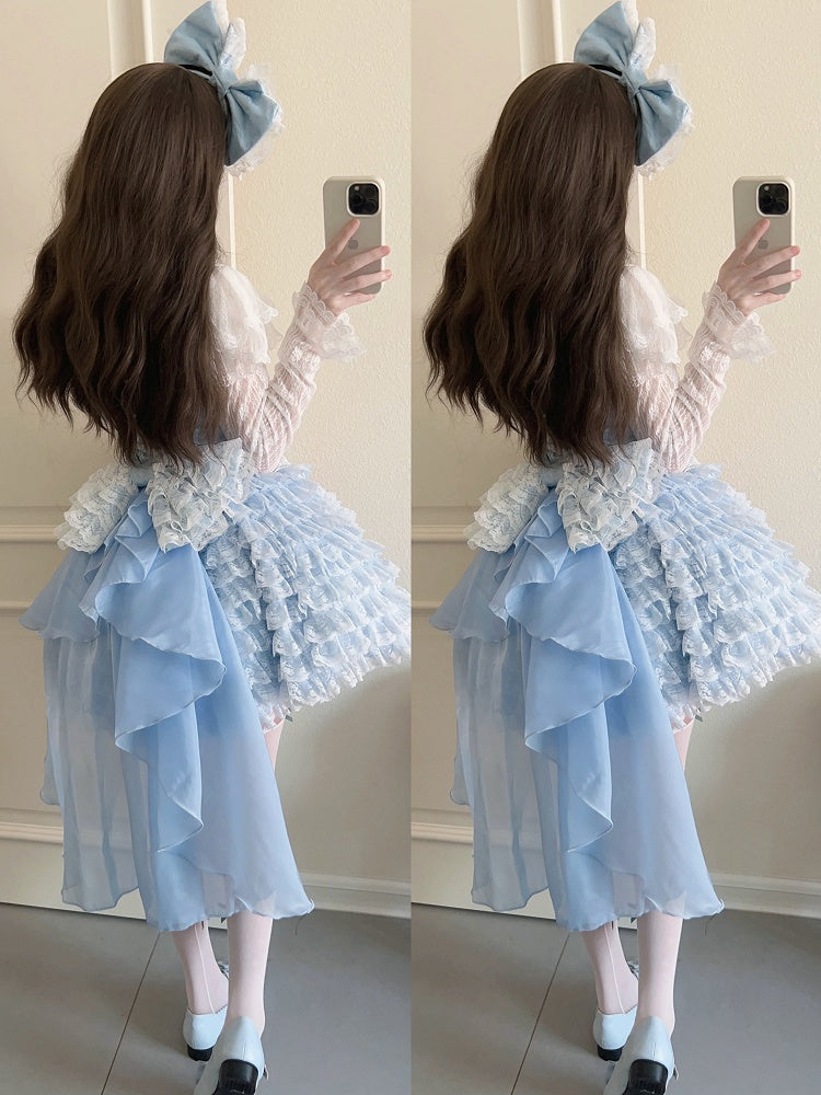 Hem Train Lace + Blue Bow JSK Only / Ruffle Lolita Dress Multi-Layered