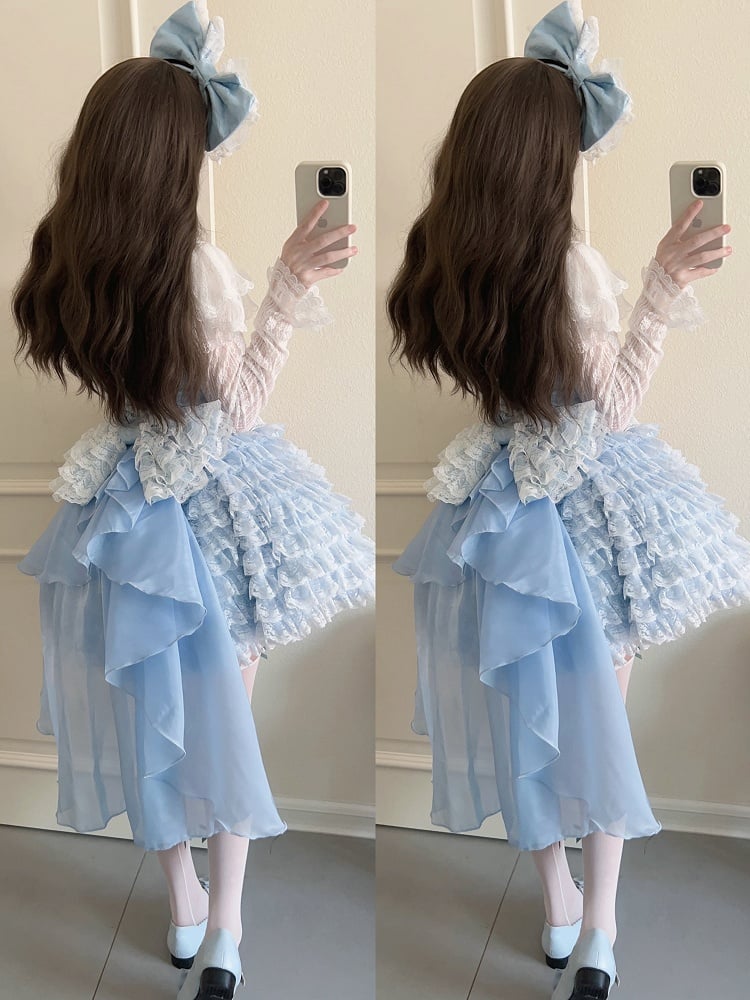 Lace Bow Train Blue/Apricot