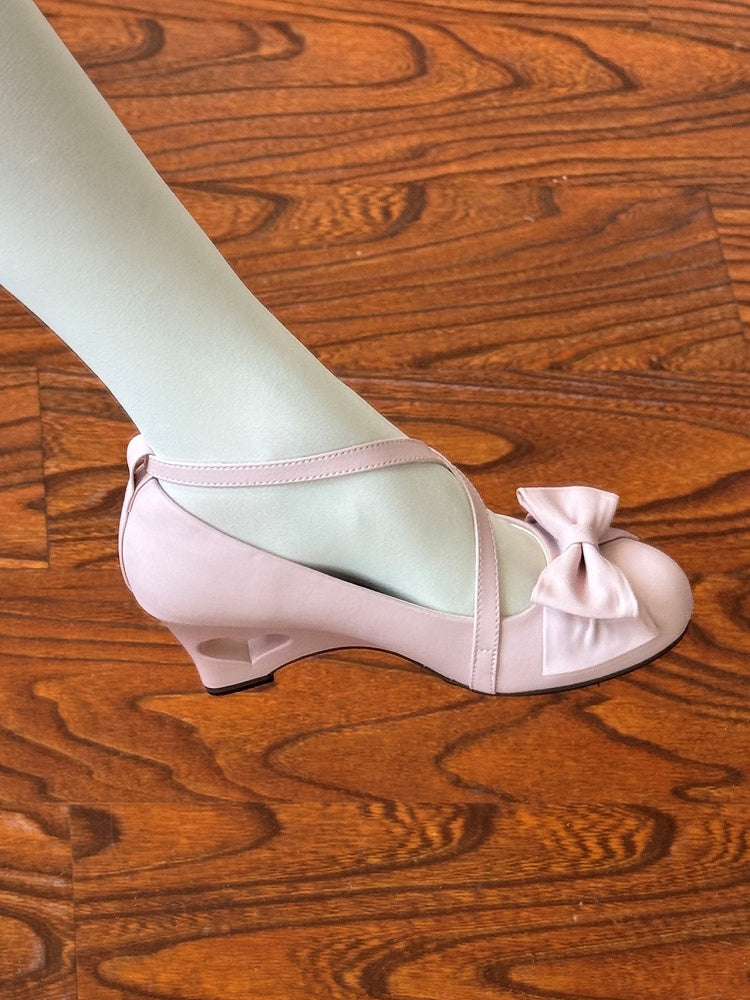 Bow with Elegant Shoes Pink Light Wedge Details Lolita Heart-shaped Snap