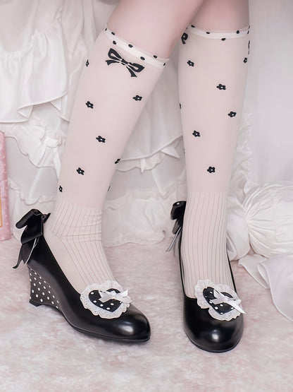 - Polka-dot Heels Heel Sweet Lolita Pattern Wedge Black