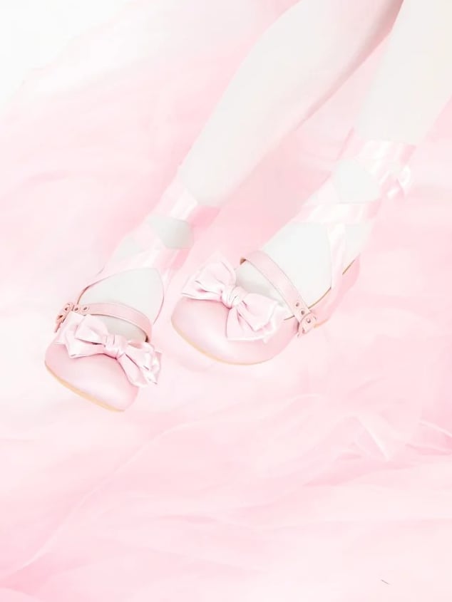 Mary - Lace-up Bow at Toe Pink Janes Top Round PU Ankle