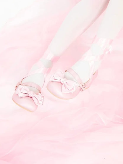 Mary - Lace-up Bow at Toe Pink Janes Top Round PU Ankle