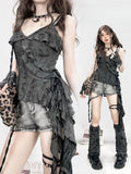 Ausgehöhlte und fingerlose graue asymmetrische Cami-Top-Handschuhe mit freiem Saum, dunkel