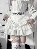 Letter Studded Skirt with Black Embroidery Waist Tiered Gothic White Ruffle