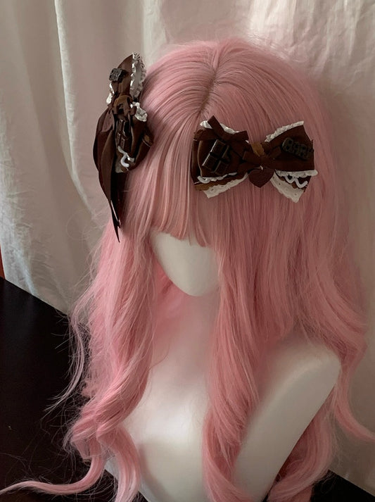 Sweet Bowknot Heart Lolita Chocolate Charm Hairclip Brown