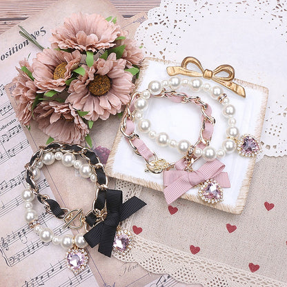Bracelet Pearl Chain 2 Rhinestone Jirai Color Heart Options Double-Layer Kei