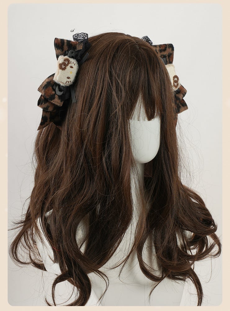 Coffee Leopard Bowand Kitty Hairclips