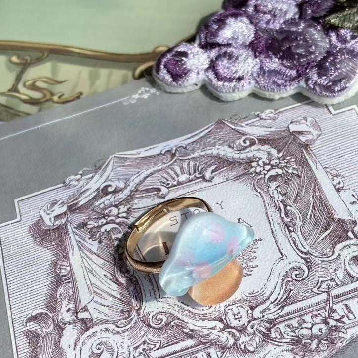 Ring Blau/Rosa Pilz verziert