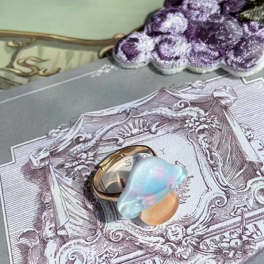 Ring Blau/Rosa Pilz verziert