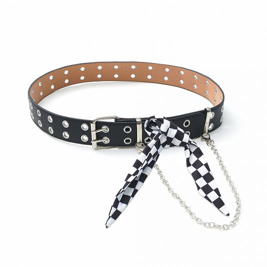 and Black with Checkered Silk Scarf Buckle Chain Belt