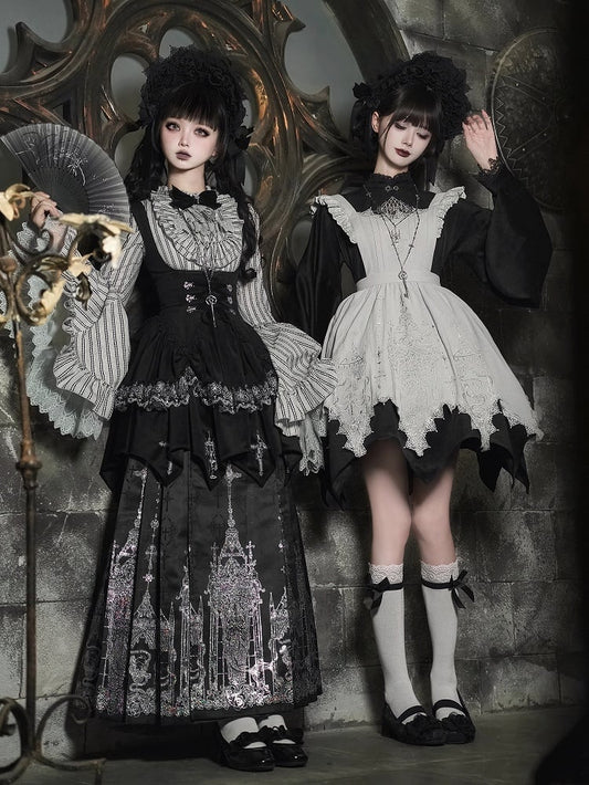 Horse-face Skirt Bonnet + Black Under Gothic Shirt Bust Lolita JSK Necklace