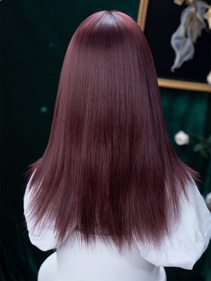 Wine Red 63cm Long Straight Full Bang Wig - Alice Garden