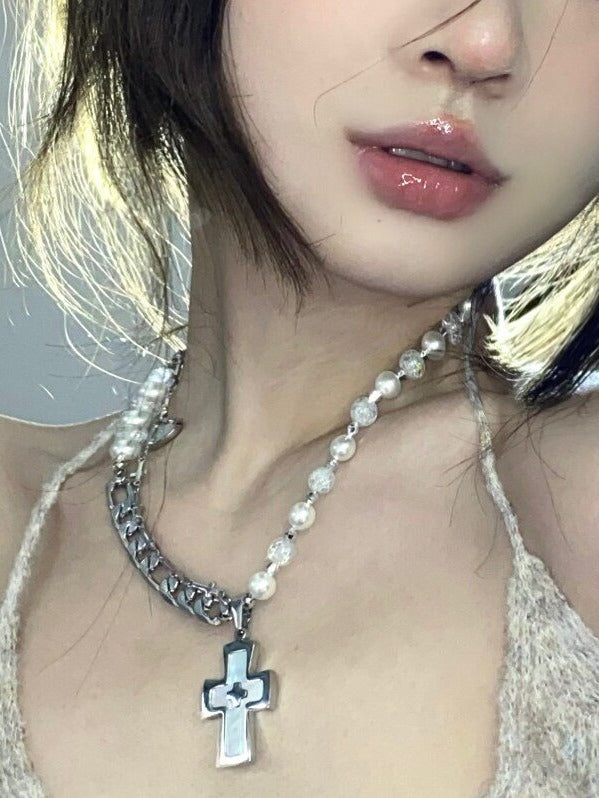 Cross Pendant Silver Y2K Necklace - Kiwi Store
