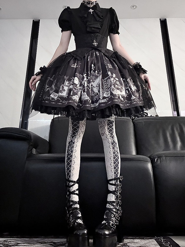 Jabot Short Shirt Detachable with Sleeves Gothic Black Lolita