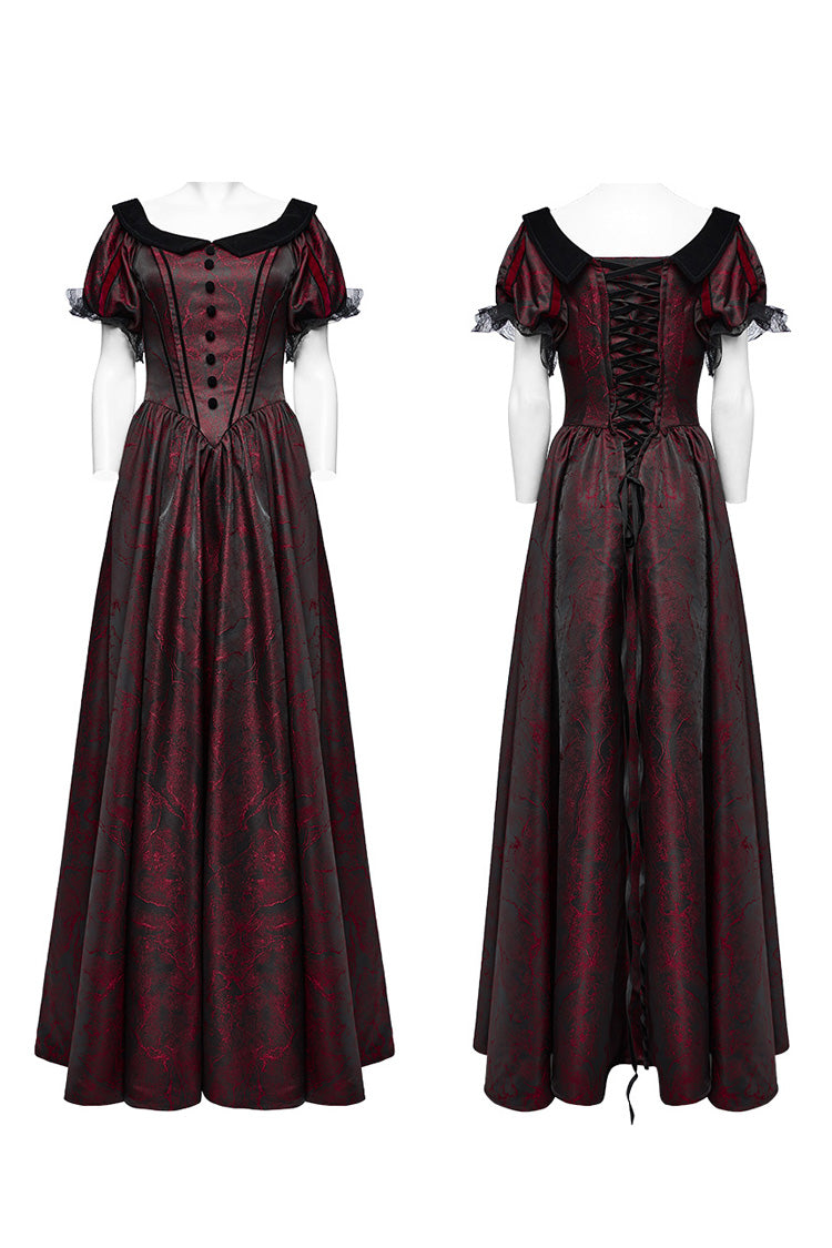 Black and Red Short Puff Sleeves Lace-Up Women's Gothic Dress