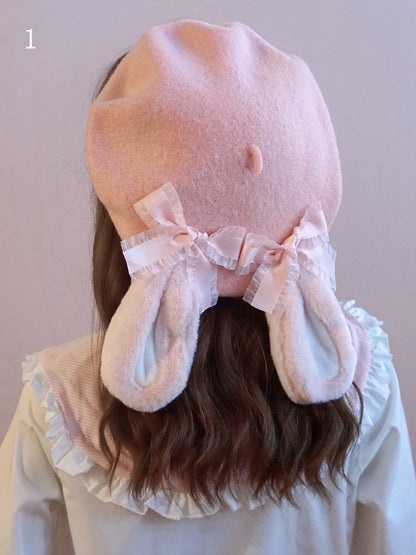 Details Hat 2 Bowknot Beret Options Bunny Ear