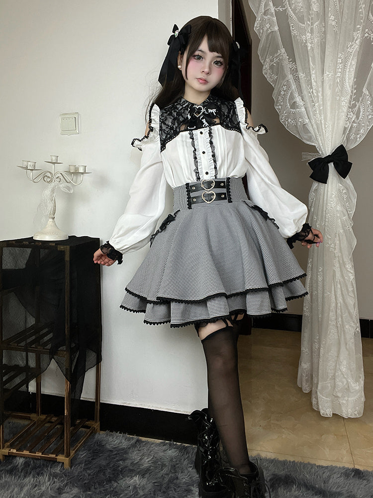 ホワイトレーストリムカットアウトショルダージライケイブラウス