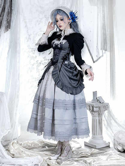 Lolita Top Long Embroidery Cropped Gothic Sleeves Black Scale